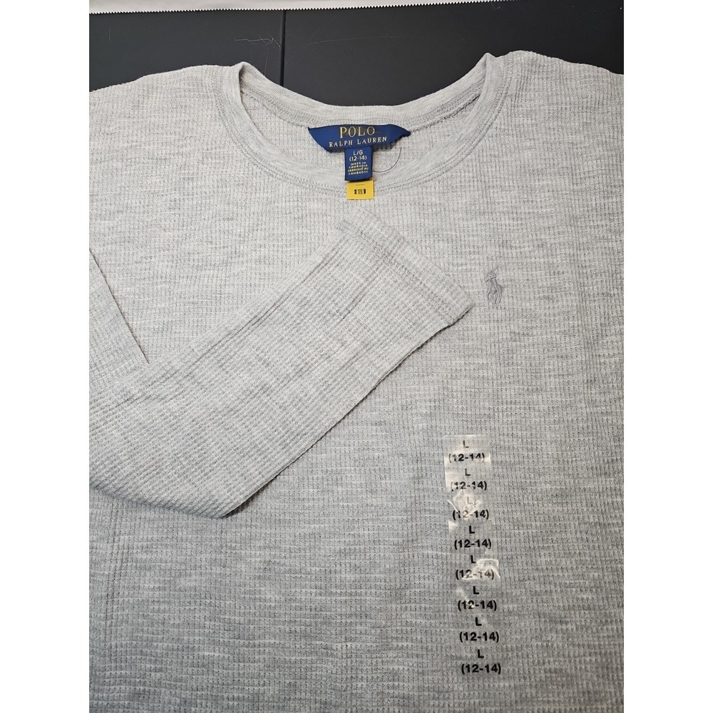 Polo Ralph Lauren Long Sleeve Shirt Kids Size Large 12-14 Gray Waffle Knit